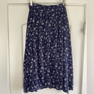 Vintage Erika Indigo Floral Button Midi Skirt - M